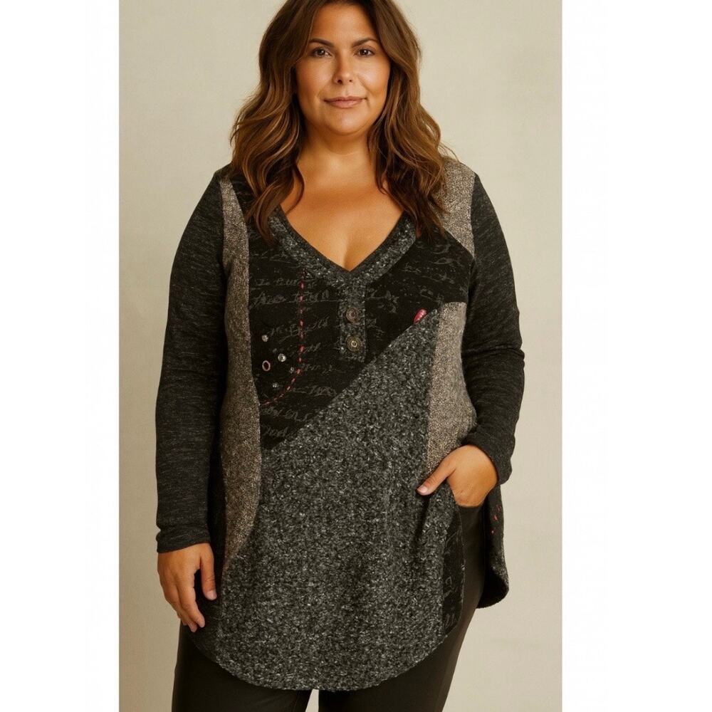 Tricotta Boho Art To Wear Embroidered Embellished Sweater XL
